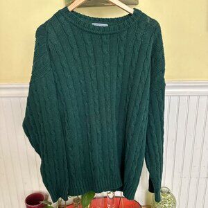 T.L.C By Lambert Green Cable Knit Sweater Made In USA Cotton Blend